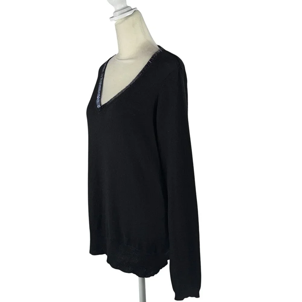Pamela Dennis Private Client Group Silk & Cashmere V-neck Black Sweater Size M